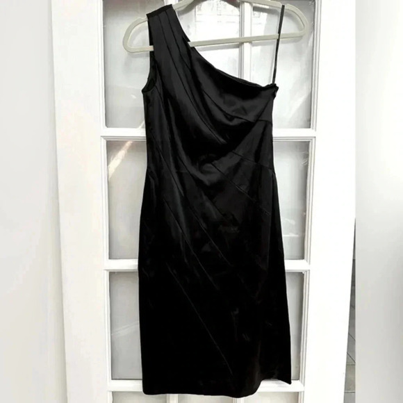 Calvin Klein | Black One Shoulder Satin Cocktail Formal Party Dress Size 2 XS - Picture 1 of 5